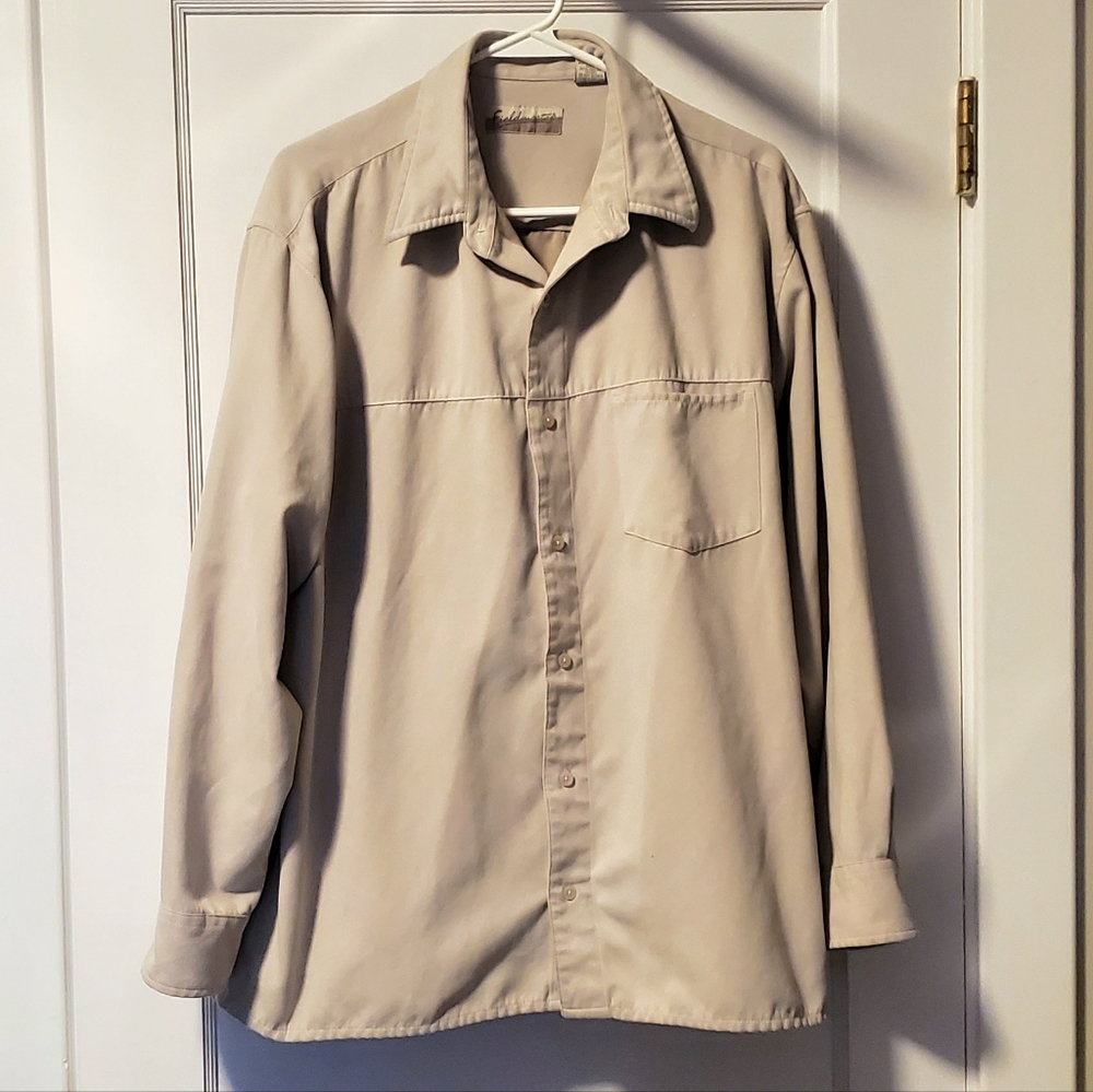 Vintage FIELDMASTER Large button up shirt white soft polyester feels like suede